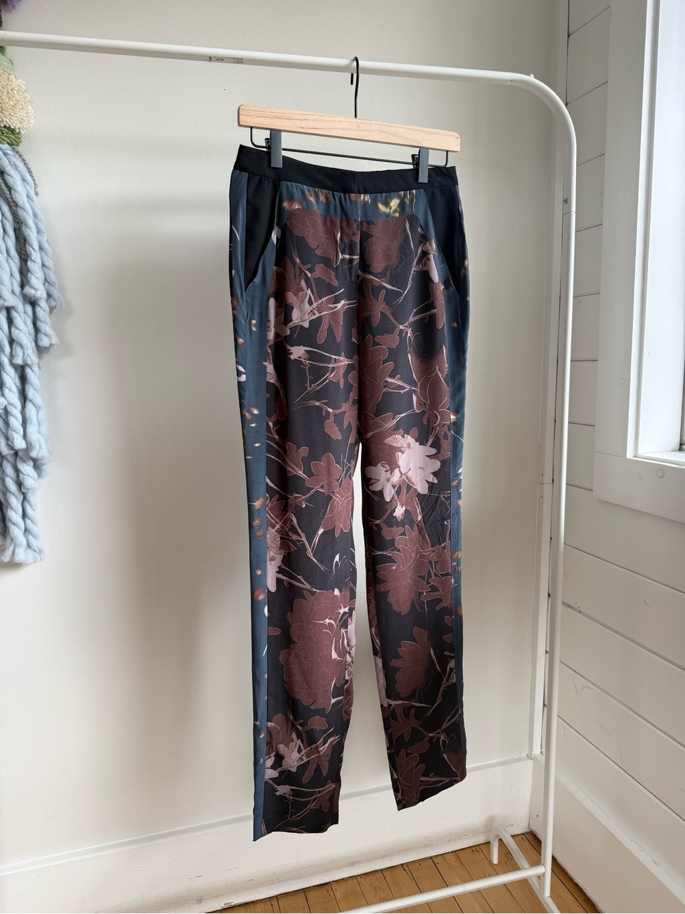 A.L.C. 100% Silk Floral Track Trousers Size 0